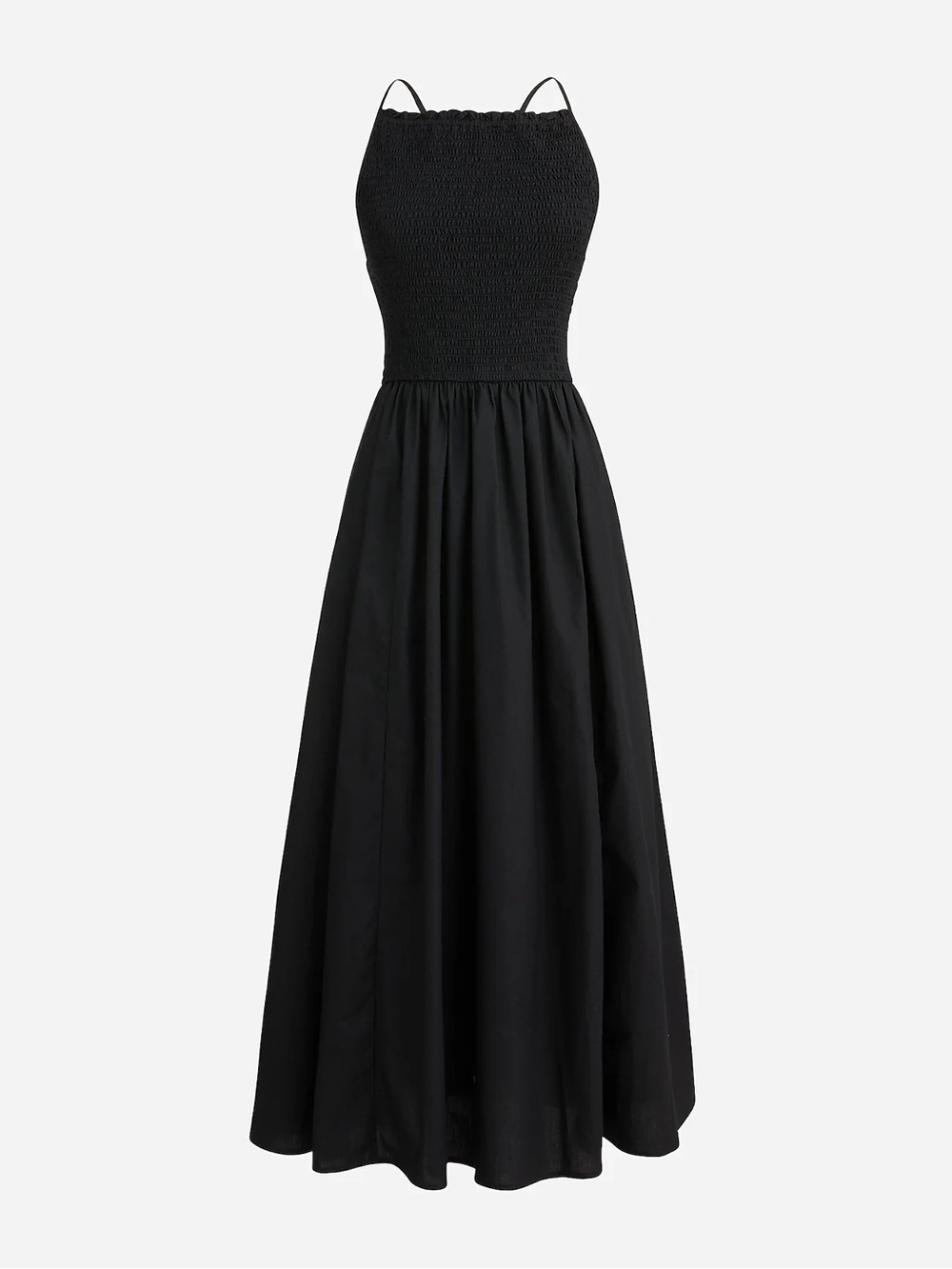 J Crew Black Smocked Poplin Midi Dress
